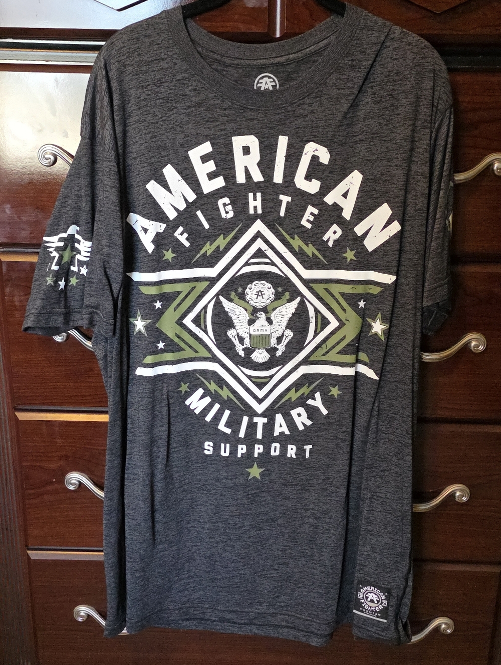 American Fighter Charcoal Graphic Military Support Tee with Olive Accents sz 3xl